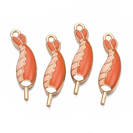 Rack Plating Alloy Enamel Pendants, Cadmium Free & Nickel Free & Lead Free, Shrimp