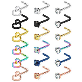 316l хирургическая нержавеющая сталь паве кубический цирконий сердце квадратные плоские круглые Г-образные носовые кольца, разнообразные