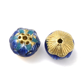 Rack Plating Brass Beads, with Enamel, Cadmium Free & Lead Free, Flower, Real 18K Gold Plated, Long-Lasting Plated