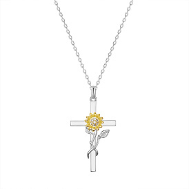 Ожерелья с подвесками Shegrace из латуни, с ааа класс фианитами, крест с подсолнухом, прозрачные