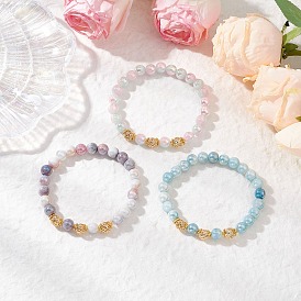 Electroplated Gradient Color Glass Stretch Bracelets, Round