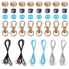 Сделай сам наборы для ключей, В комплект входят 20 шт. поворотные застежки-карабины из сплава., 200шт акриловые бусины, 200шт пластиковые бусины, 6шт. вощеного полиэстерного шнура, 10шт. прозрачные смоляные круглые европейские бусины