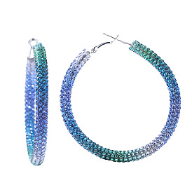 Romantic French Blue Gradient Circle Earrings with Fashionable Sparkling Diamond Ear Cuffs