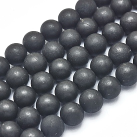 Natural Shungite Beads Strands, Frosted, Round