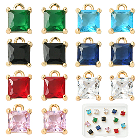 14 шт 7 цвета кулоны из латуни, микропаве, циркония, квадратных амулеты, золотой свет