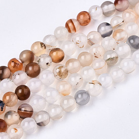 Natural Flower Agate Beads Strands,  Round