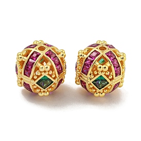 Rack Plating Brass Micro Pave Colorful Cubic Zirconia Beads, Long-Lasting Plated, Lead Free & Cadmium Free, Round