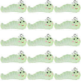 16Pcs Transparent Resin Pendants, Caterpillar, with Platinum Iron Loop