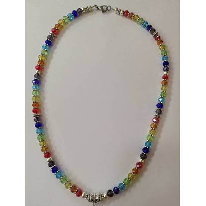 Joyas chakra, collar de perlas de vidrio, con fornituras de aleación, Abalorios de latón y broches de pinza de langosta de acero inoxidable 304