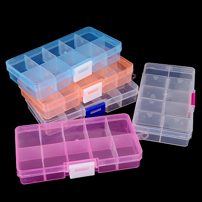 Transparent Plastic Removable Bead Containers, with Lids and Clasps, Rectangle