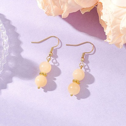 Круглые серьги-подвески из натурального желтого нефрита, с 304 нержавеющей сталью и гальваническим немагнитным синтетическим гематитовым шариком