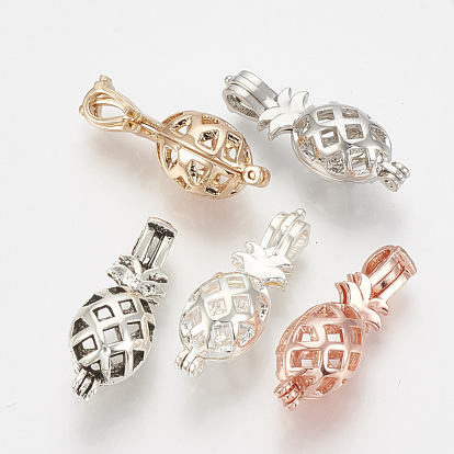 Brass Locket Pendants, Cage Pendants, Hollow, Pineapple