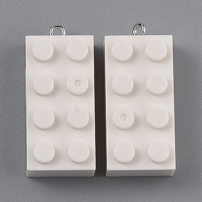 Opaque Acrylic Pendants, with Platinum Iron Loop, Long Rectangle Building Block Charms