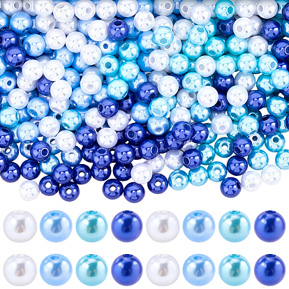 1200 шт. 4 стильные круглые бусины из АБС-пластика с имитацией жемчуга, круглая бусина из перламутрового стекла с росписью для запекания, круглые