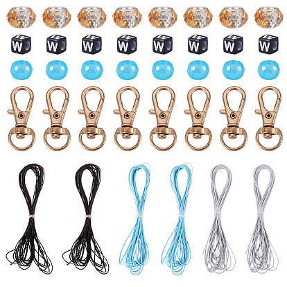 Сделай сам наборы для ключей, В комплект входят 20 шт. поворотные застежки-карабины из сплава., 200шт акриловые бусины, 200шт пластиковые бусины, 6шт. вощеного полиэстерного шнура, 10шт. прозрачные смоляные круглые европейские бусины