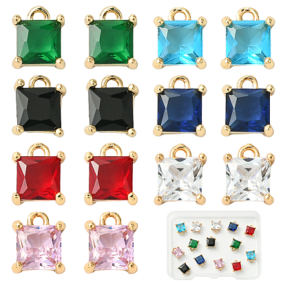 14 шт 7 цвета кулоны из латуни, микропаве, циркония, квадратных амулеты, золотой свет