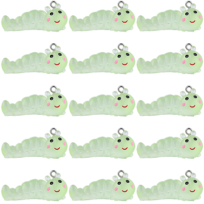 16Pcs Transparent Resin Pendants, Caterpillar, with Platinum Iron Loop