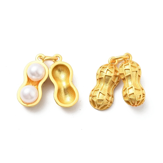 ABS Plastic Imitation Pearl Pendants, with Brass Findings and Jump Rings, Cadmium Free & Lead Free, Peanut
