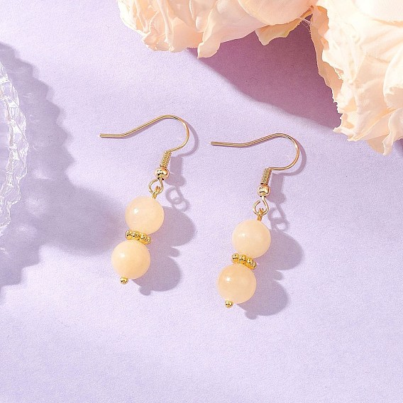 Круглые серьги-подвески из натурального желтого нефрита, с 304 нержавеющей сталью и гальваническим немагнитным синтетическим гематитовым шариком