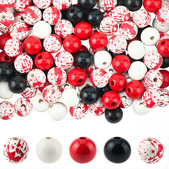 150 шт. 5 стили, круглые бусины из натурального дерева схима, окрашенные распылением