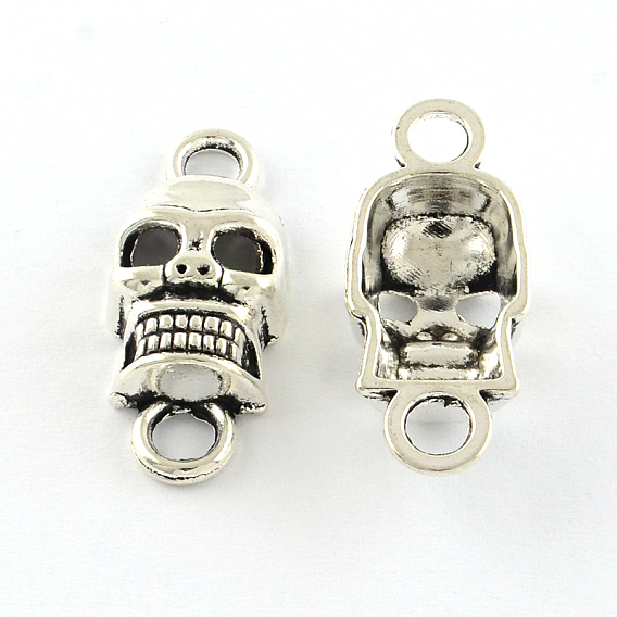Skull Tibetan Style Alloy Links/Connectors, Cadmium Free & Lead Free, 26.5x11.5x6mm, Hole: 3.5~4mm, about 465pcs/1000g