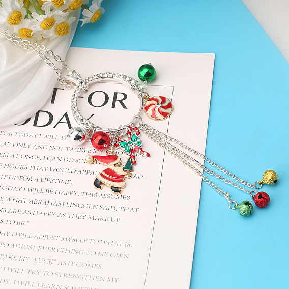 Подвески из эмалированного сплава со стразами, звонок и Санта-Клаус и рождественский колокол, красный и зеленый