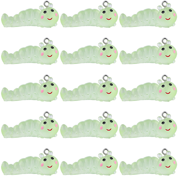 16 piezas colgantes de resina transparente, oruga, con lazo de hierro platino
