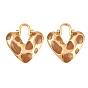 Valentine's Day 304 Stainless Steel Enamel & Crystal Rhinestone Pendants, Leopard Print Heart Charms, Ion Plating(IP)