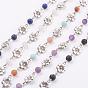 Natural Gemstone Handmade Beaded Chains, Unwelded, with Tibetan Style Alloy Links and Iron Eye Pin, Flower