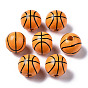 Painted Natural Wood European Beads, Large Hole Beads, Printed, Basketball