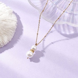 Подвеска в виде снеговика с белым круглым жемчугом 304 цепочка-спутник из нержавеющей стали