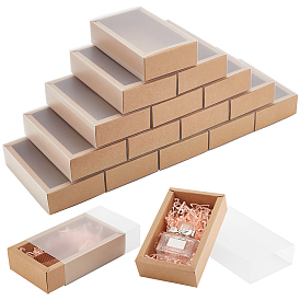 30Pcs Kraft Paper Jewelry Drawer Boxes, with PVC, Rectangle