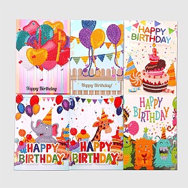 DIY Birthday Greeting Card Diamond Painting Kit, Including Envelope, Resin Rhinestones Bag, Diamond Sticky Pen, Tray Plate and Glue Clay