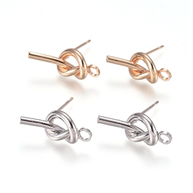 Rack Plating Brass Stud Earring Findings, with 316 Surgical Stainless Steel Pin and Loop, Knot