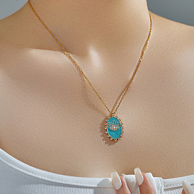 Винтажные латунные ожерелья с подвеской в виде глаза в форме короны, украшенные прозрачными кубическими цирконами и голубой эмалью для женщин, идеальный подарок для девочек