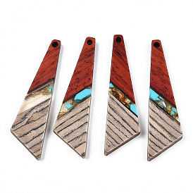 Transparent Resin & Walnut Wood Pendants, with Gold Foil, Quadrilateral Charm