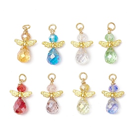 Подвески гальванизируйте стекла, подвески-ангелы в форме слезы, с крыльями из сплава и экологически чистыми медными проволочными штифтами, граненые, разноцветные