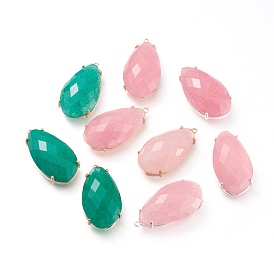 Natural Jade Pendants, with Brass Claw Settings, Faceted, Teardrop, Dyed