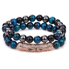 2шт. 2 стильные окрашенные и нагретые браслеты из натурального тигрового глаза и драгоценных камней, браслет из драгоценных камней с эфирным маслом из кубического циркония для женщин