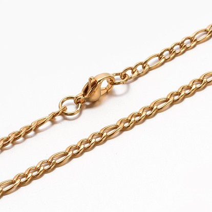 304 Stainless Steel Mother-Son Figaro Chain Necklaces, with Lobster Claw Clasp, Faceted, 19.7 inch(50cm)