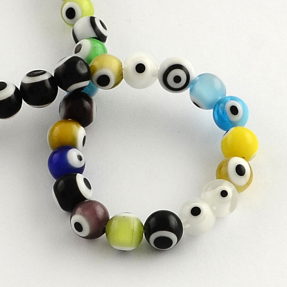Round Handmade Evil Eye Lampwork Beads Strands, 8mm, Hole: 1mm, about 48pcs/strand, 13.7 inch