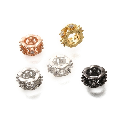 Реечное покрытие латунь микро паве прозрачный кубический цирконий европейские бусины, бусины с большим отверстием, долговечный, без свинца и без кадмия, плоско-круглые