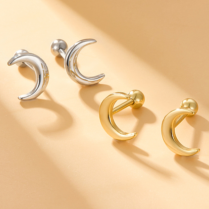 Simple and Elegant S925 Sterling Silver Moon Stud Earrings