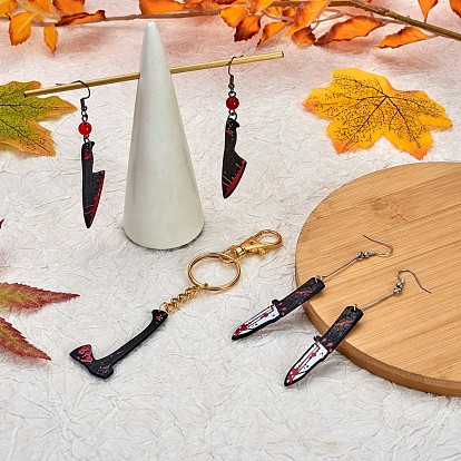 18Pcs 6 Styles Bloody Knife Scissors Axe Opaque Resin Halloween Horror Goth Pendants, for Jewelry Earring Making