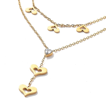 Golden 304 Stainless Steel Cable Chains Double Layer Necklace, with Cubic Zirconic Charms