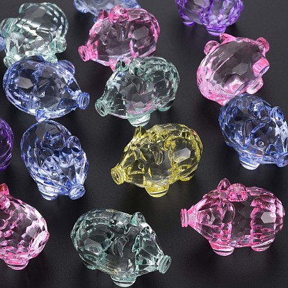 Transparent Acrylic Pendants, Faceted, Pig