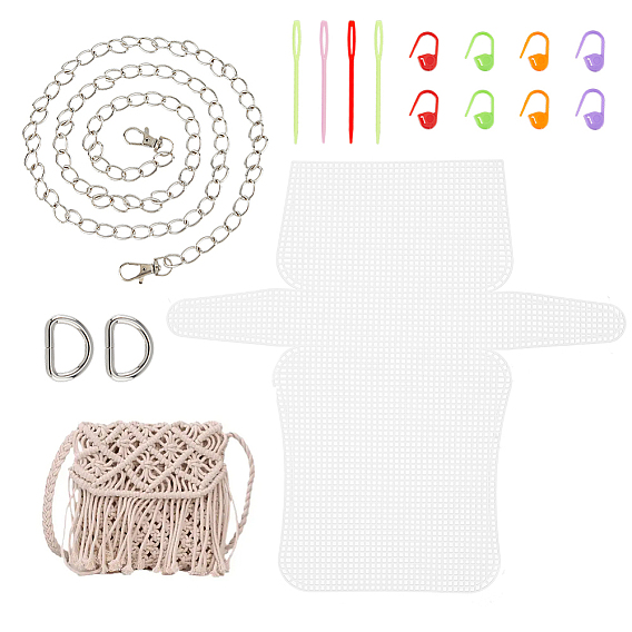 Наборы для изготовления кошельков, включая холст из пластиковой сетки, маркер стежка, пряжа игла, Ремешок для сумки с железной цепочкой и поворотными застежками и D-образными кольцами