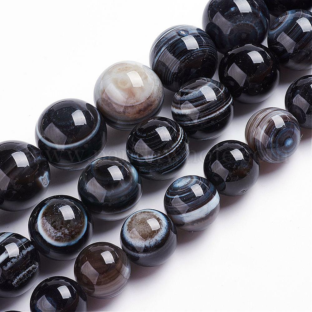 Approx 60 pcs 15" Strand Dyed Natural Striped Black Agate Round 6mm Beads 