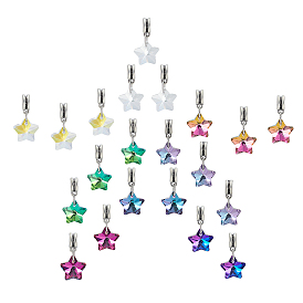 24 шт. 8 стили ab цвет прозрачное стекло европейские подвески, подвески в виде звезд с большими отверстиями, Сплав с поручительств, античное серебро
