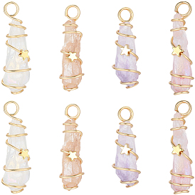 8шт. 4 цвета подвески из натурального кварцевого кристалла с гальваническим покрытием, окрашенные медной проволокой, подвески-капли с латунной звездой, золотые